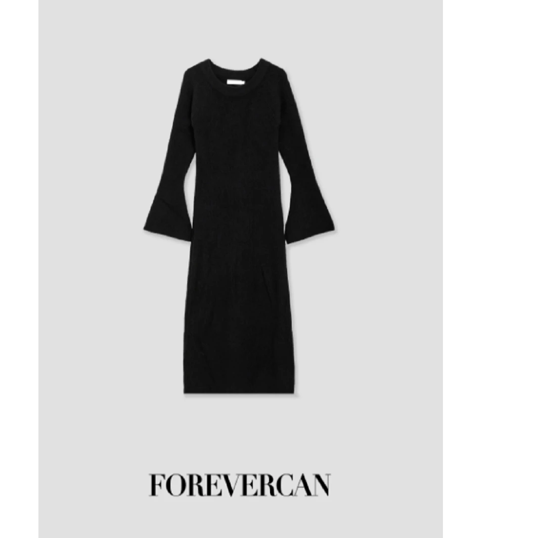 FOREVERCAN“Cozy Fit”极简慵懒风喇叭袖一字肩针织连衣裙 MY3857