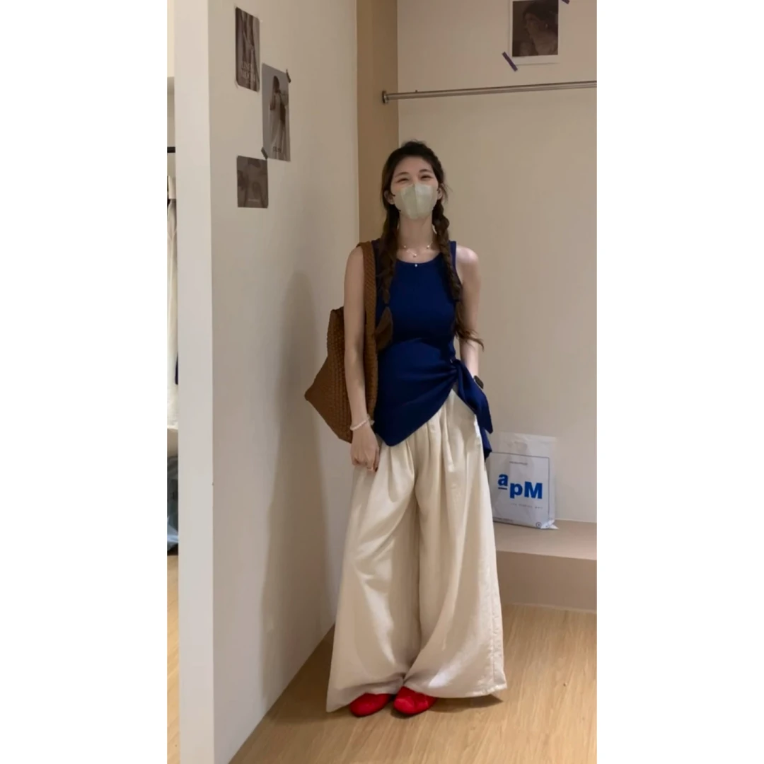 MARIE.COCO2025夏季新款设计感绑带背心女休闲显瘦阔腿裤两件套装