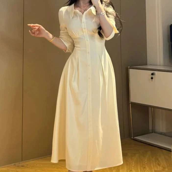 大码纯欲掐腰显瘦衬衫连衣裙甜辣收腰显瘦A字短裙女