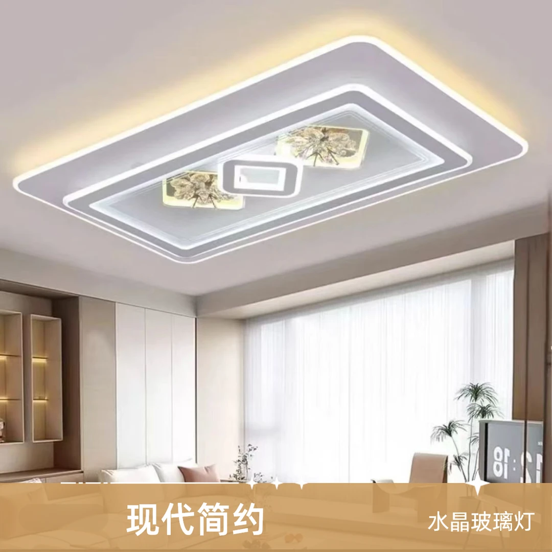 水晶大客厅灯简约智能语音吸顶卧室灯圆形餐厅家用灯轻奢中山灯具