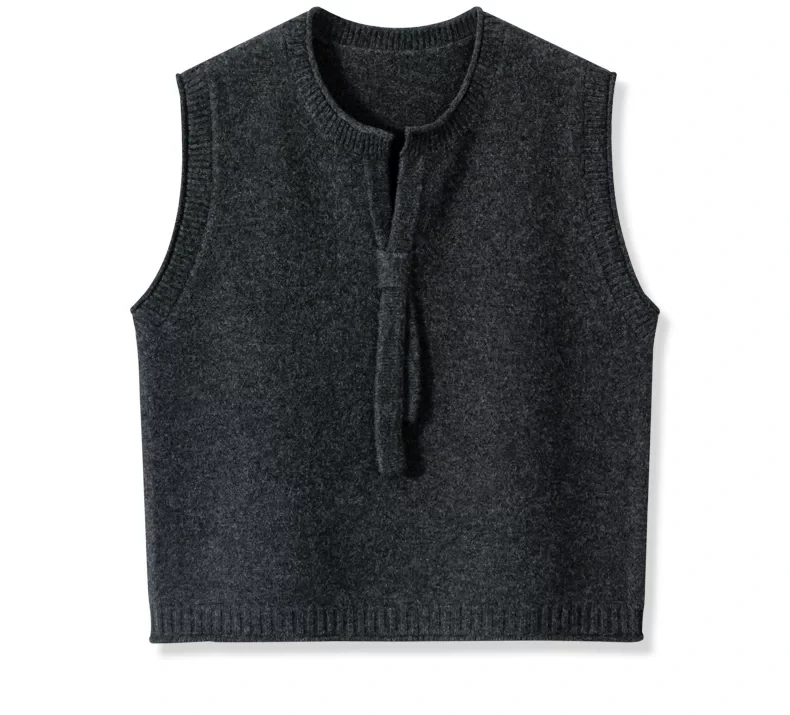 2025新款宽松纯色针织坎肩100%绵羊毛时尚毛衣马甲女时髦洋气外穿