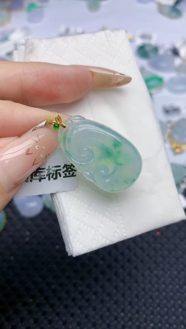 翡翠18K金镶嵌颈饰703   天然翡翠A货