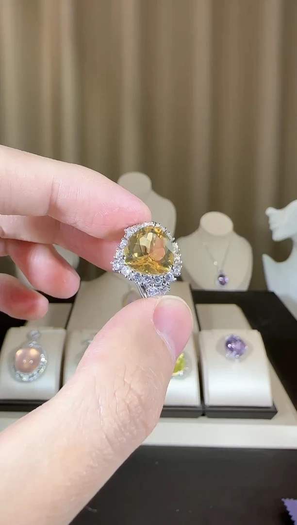 【闪购商品】黄晶戒指银S925镶嵌12mm