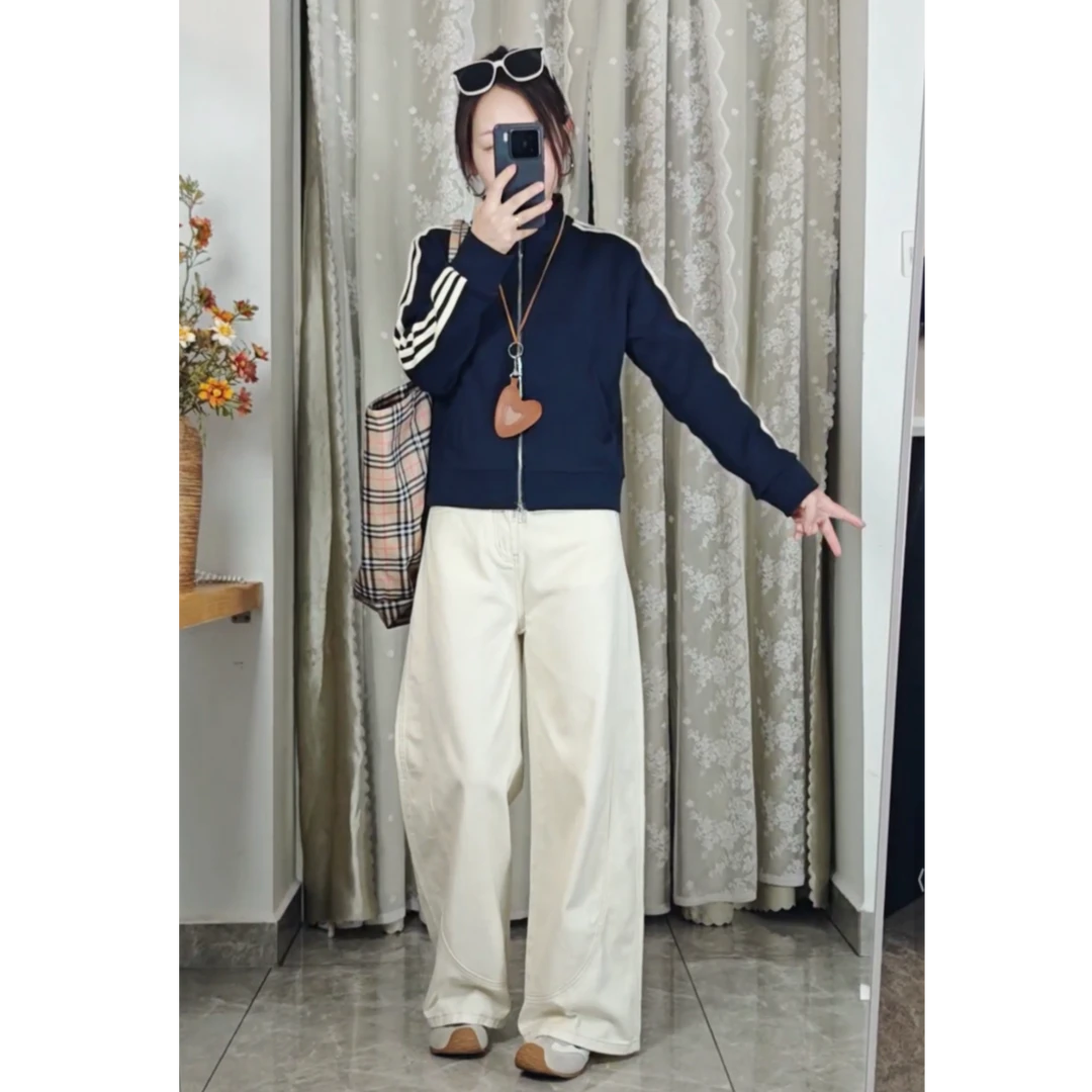 【100%棉】复古港风阔腿休闲裤女款小个子2025秋季简约显瘦百搭长裤