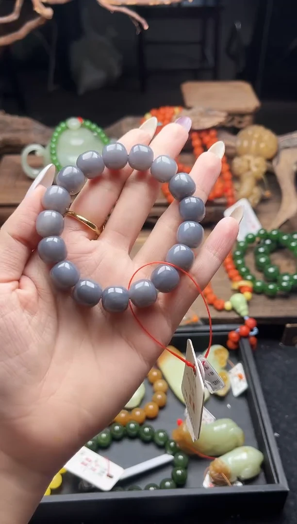 未镶嵌手串和田玉卡12青海烟紫 老型9003318