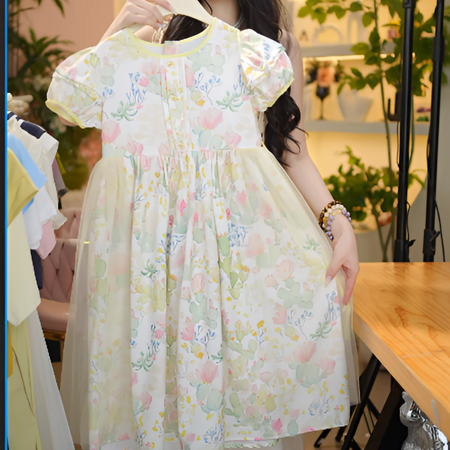 049 夏季女童碎花裙碎花法式女连衣裙夏装纱裙洋气印花