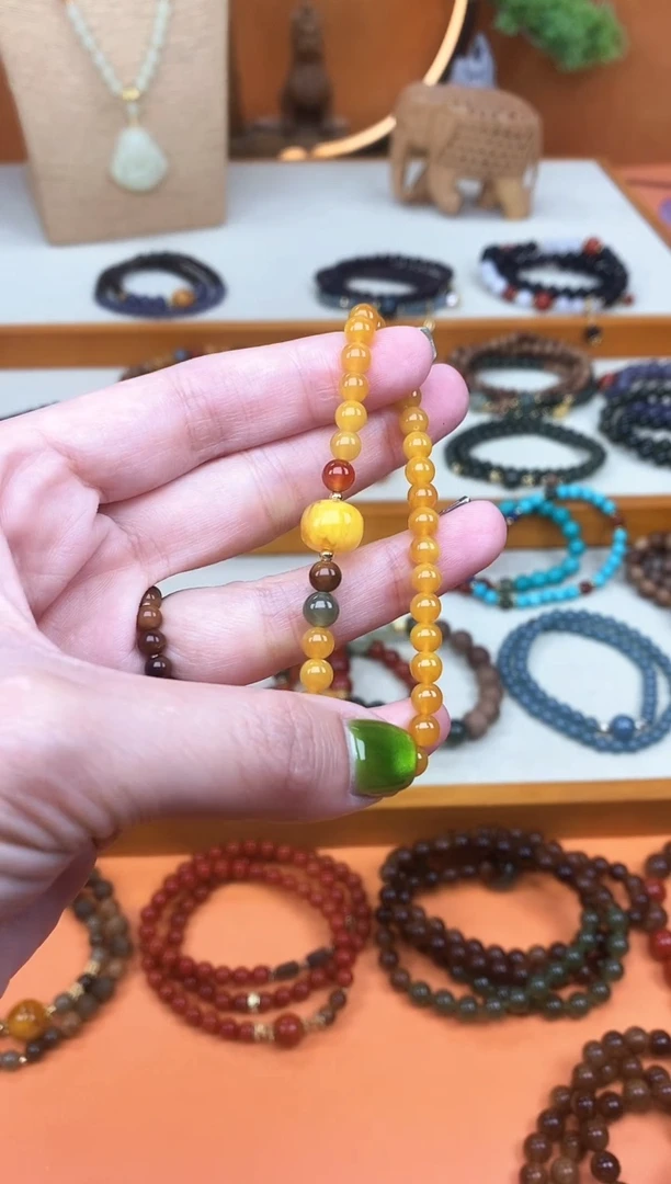 未镶嵌蜜蜡手链单圈蜜蜡和田南红手串