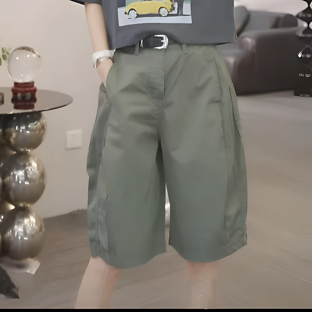 【季尾清仓】2025夏季纯色休闲款五分花苞百搭女裤3085(不送腰带)