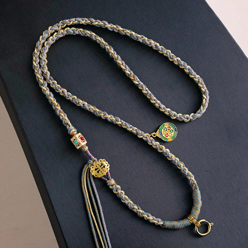 2026新款手工编织藏式吊坠挂绳手搓棉男女佛牌唐卡文艺手工吊坠绳