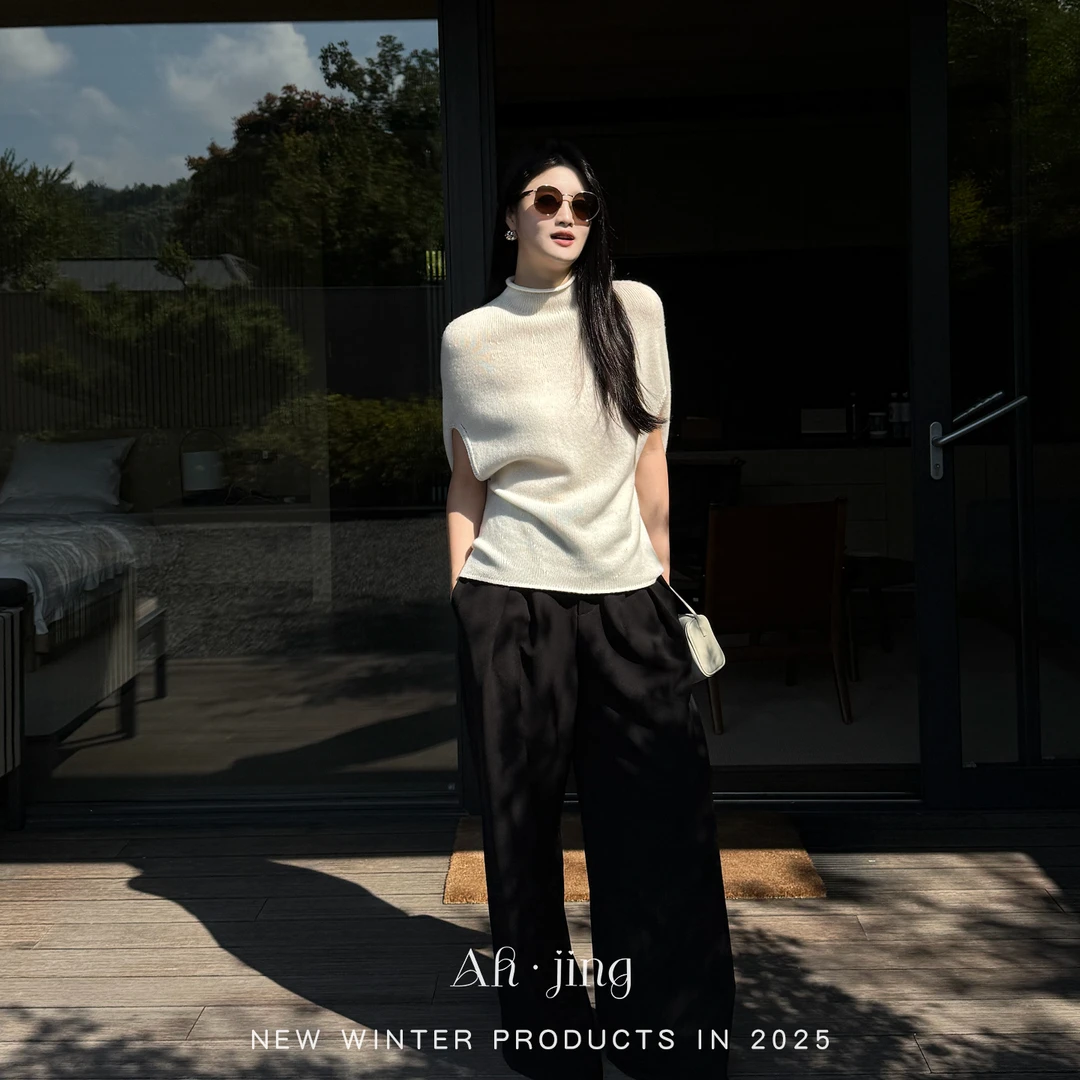 Ah·Jing 梓静 【白雪织梦】秋季慵懒气质百搭羊绒羊毛定制上衣0946