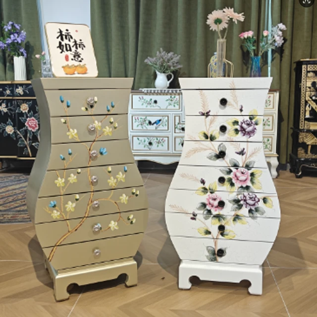 45*35*86美式欧式轻奢奶油风极简风彩绘七斗花瓶柜电视边柜床头柜