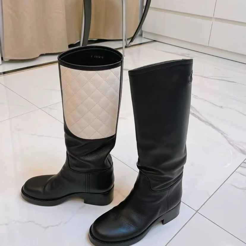 99新 Chanel/香奈儿 黑白拼色长筒靴36码