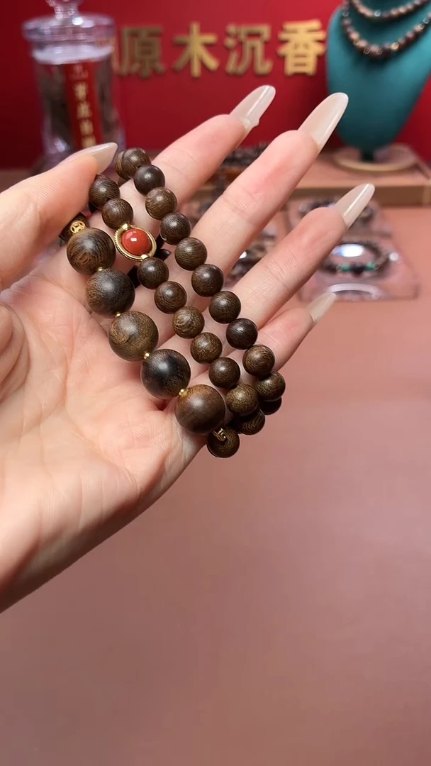 沉香手串沉水越南帝王玉化瘤疤白棋08配玉化瘤疤紫棋12三圈设计