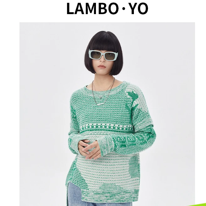 原创设计2023秋冬新款拼接解构圆领羊毛衣不规则时尚上衣女