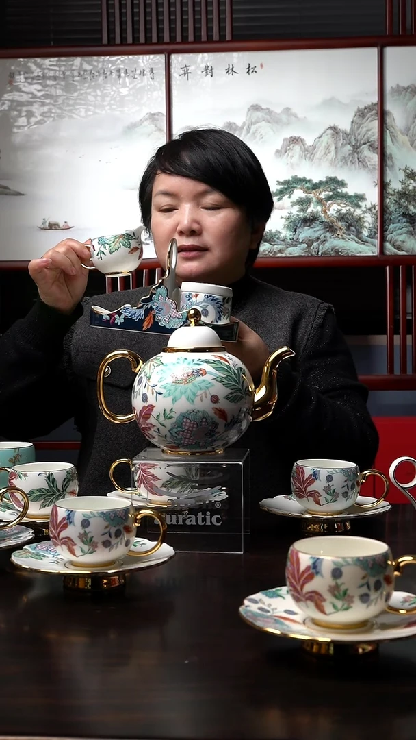 塑料幸福满园18头茶咖具组合