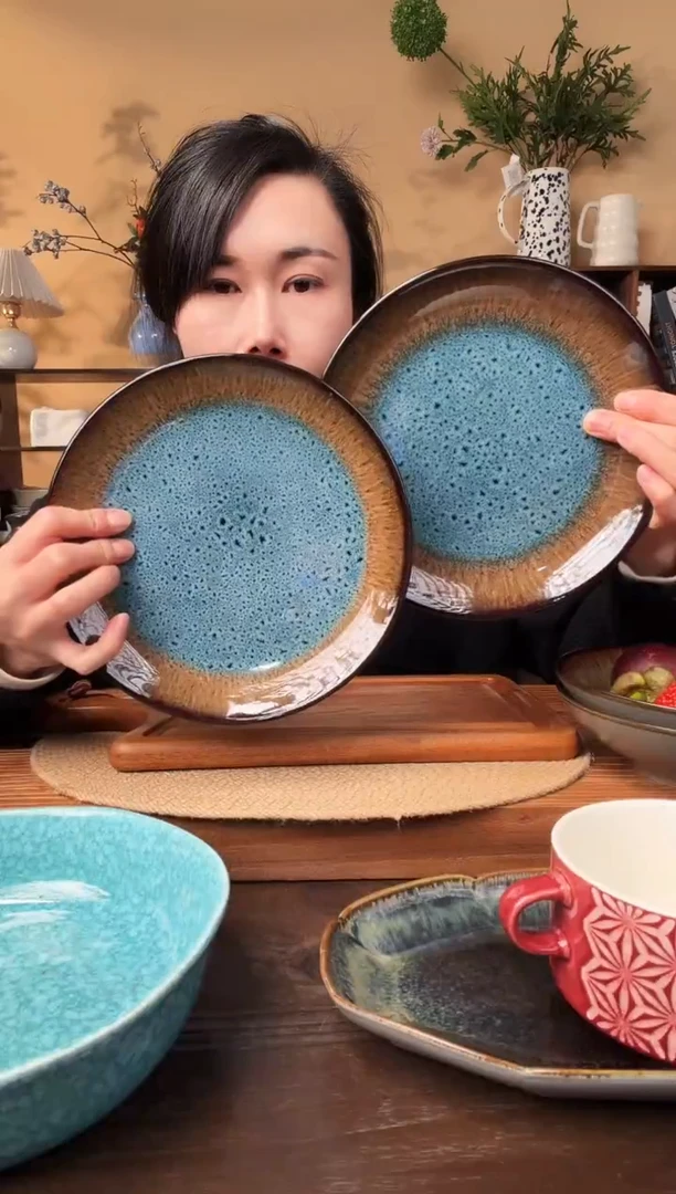 8.5英寸窑变渐变小盘2只微瑕