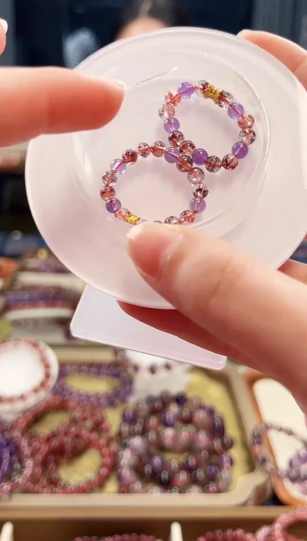 未镶嵌手串水晶金草莓超七戒圈4mm【多样性发一】