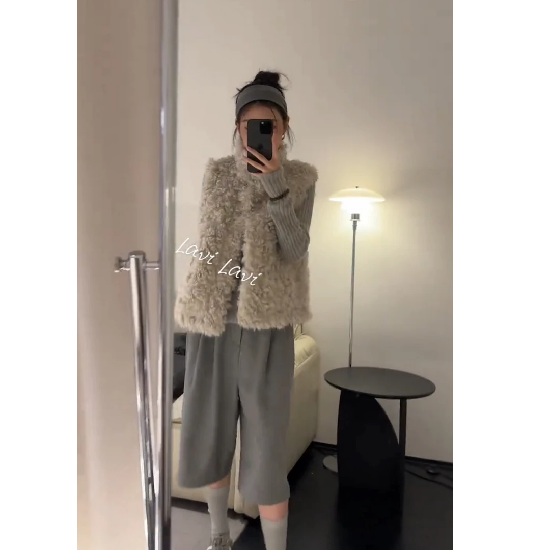 2025秋季新款时尚一整套甜美减龄宽松慵懒风上衣马甲裤子三件套