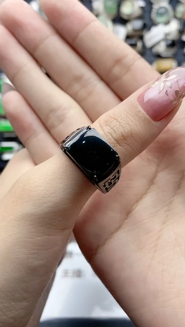 【闪购商品】翡翠戒指银S925镶嵌天然A货翡翠男戒