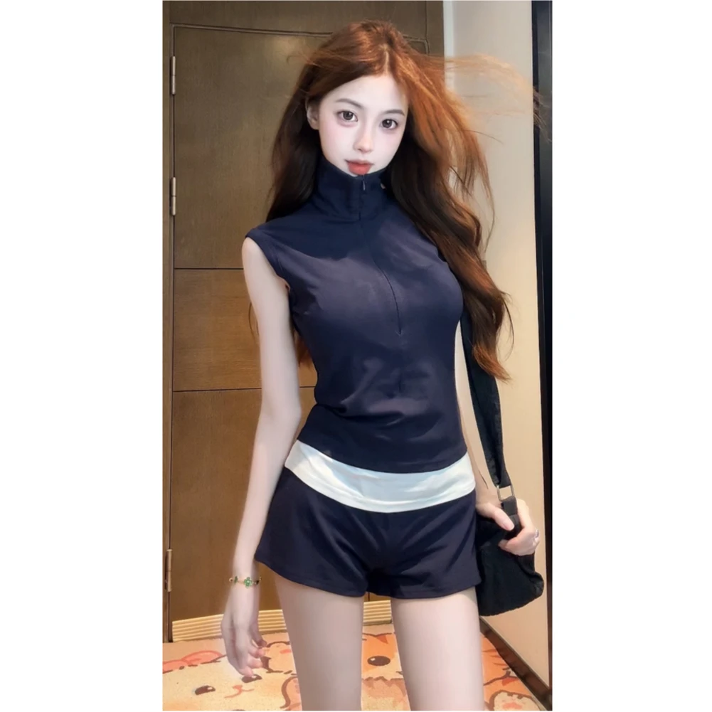 【XIAOBAWANG】休闲运动套装女夏季新款时尚减龄假两件两件套T