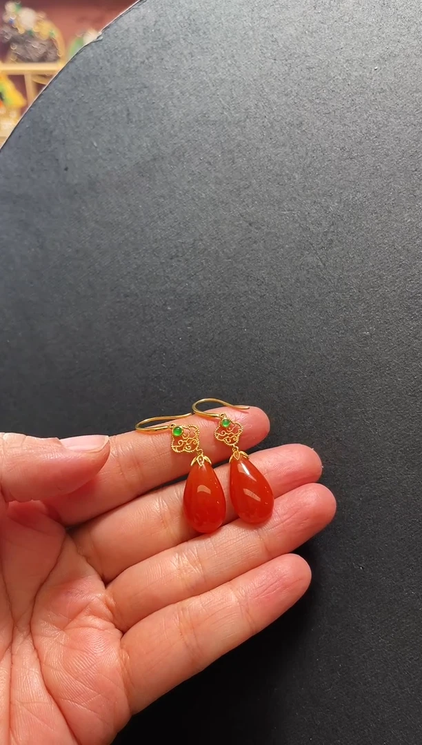 【闪购商品】南红玛瑙耳饰18K金镶嵌支持48小时鉴赏