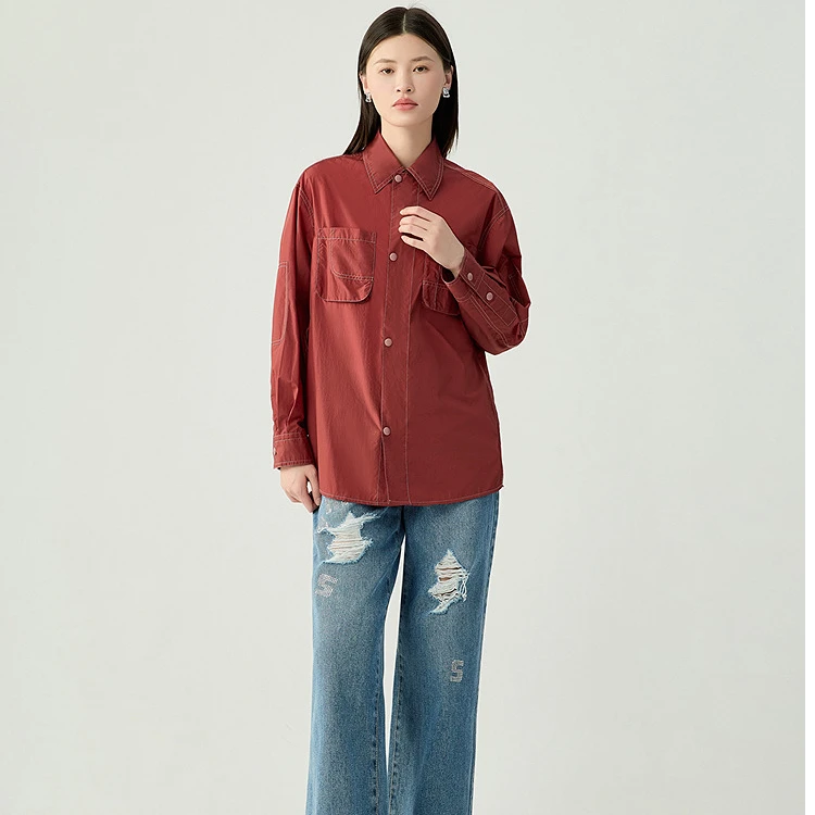 AMASS阿玛施 时尚休闲记忆面料外罩式长袖衬衫5300913 宽松复古女