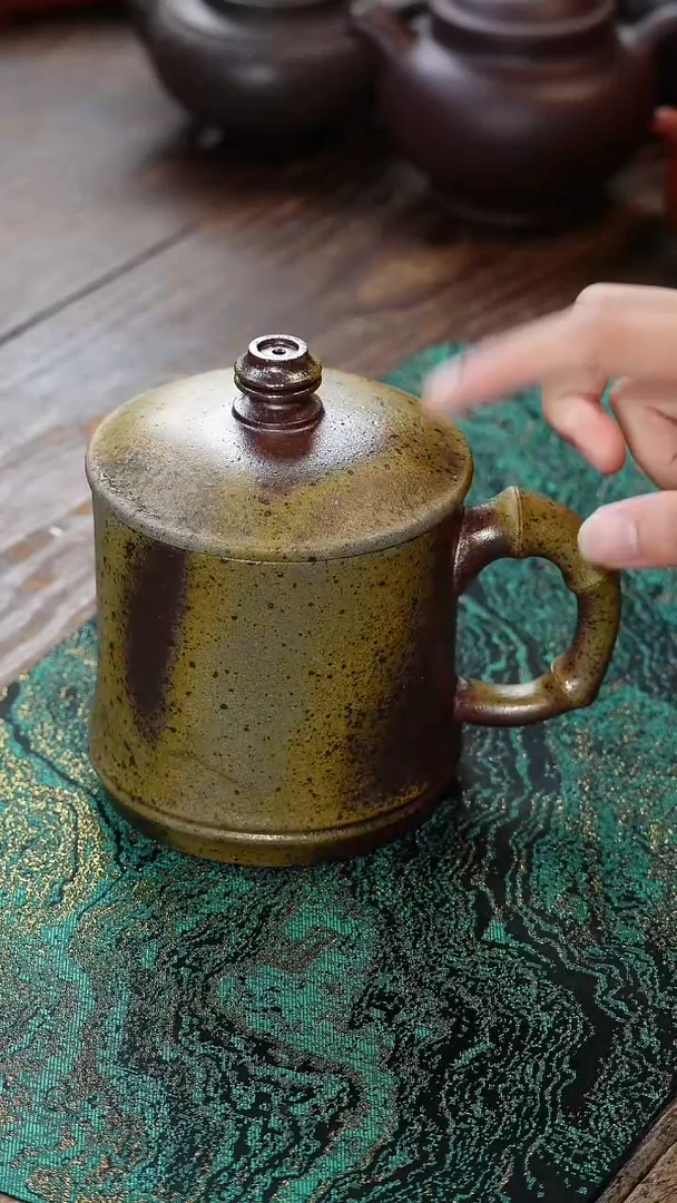 茶杯紫砂柴烧竹节盖杯