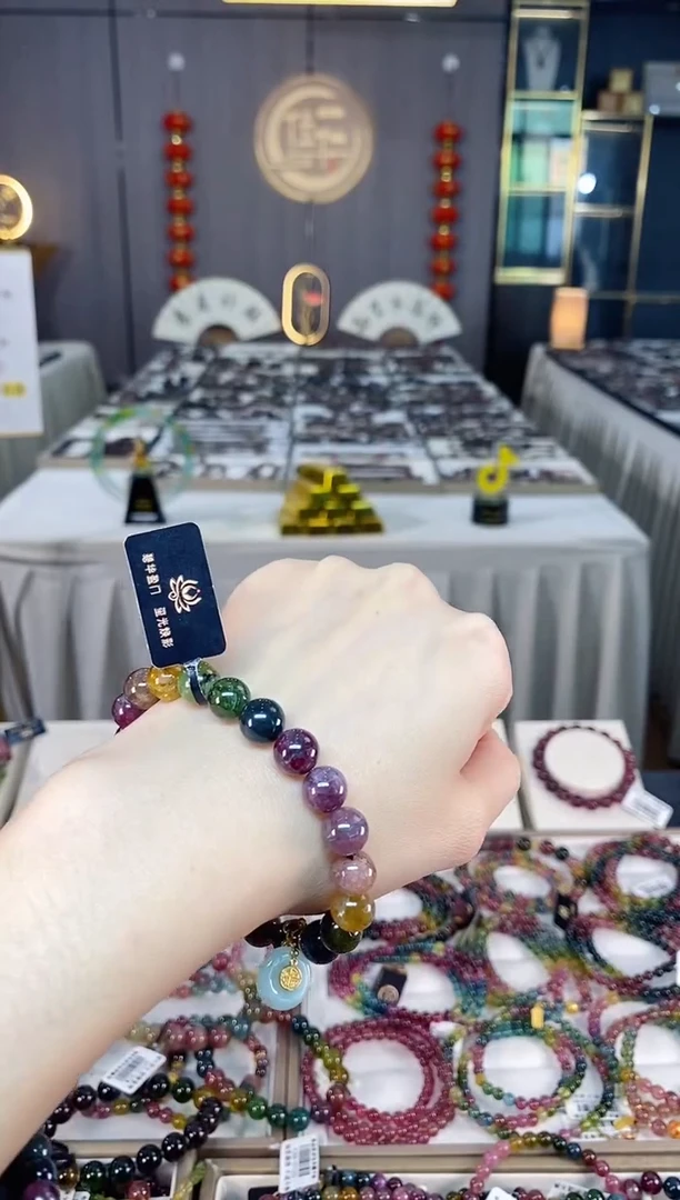 未镶嵌老矿碧玺彩虹单圈手串9mm+碧玺dan多样性发货一条