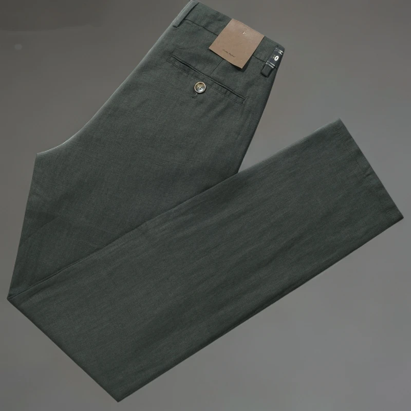 100%纯亚麻裤男士高端商务休闲裤夏季薄款宽松直筒麻料长裤子透气