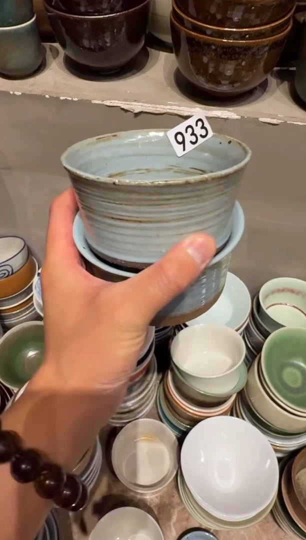瓷王*心933  蓝麻点竹节小碗2个