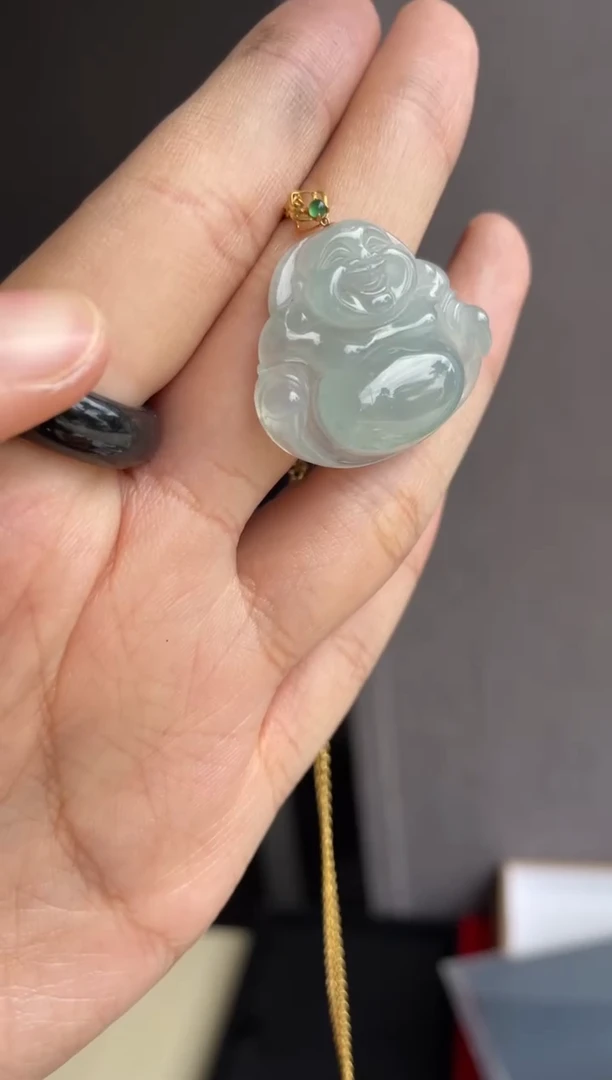 吊坠(不含链)18K金镶嵌翡翠天然缅甸A货翡翠