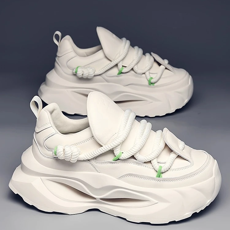 okkdey真皮耐磨复古老爹鞋男款厚底增高运动鞋子透气百搭休闲男鞋