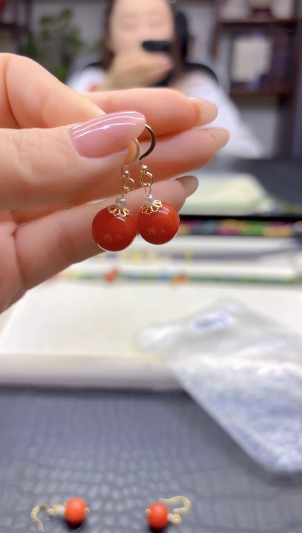 14K金镶嵌翡翠耳饰DIY款E827