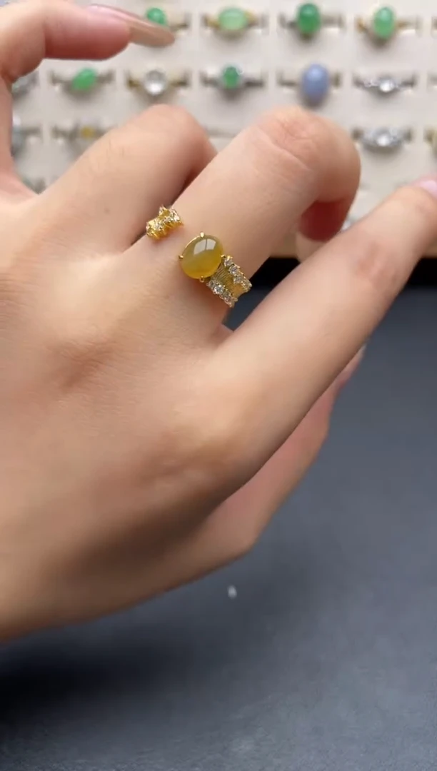 银S925镶嵌戒指翡翠一物一证一礼盒