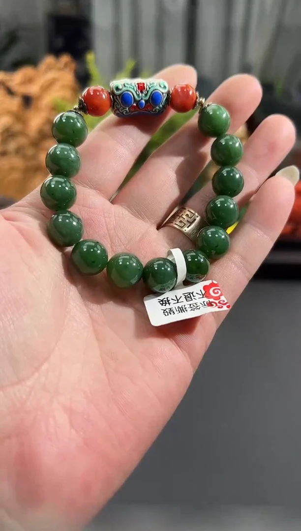 足银镶嵌手链和田玉 B2413 多样性发货其一