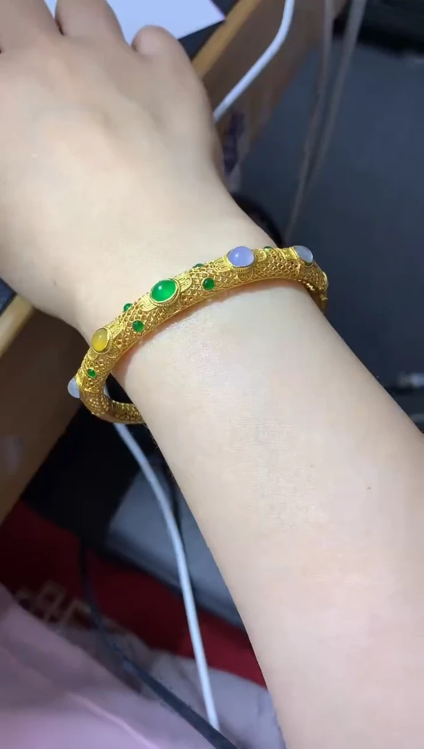 翡翠手镯18K金镶嵌500-中国好珍宝1