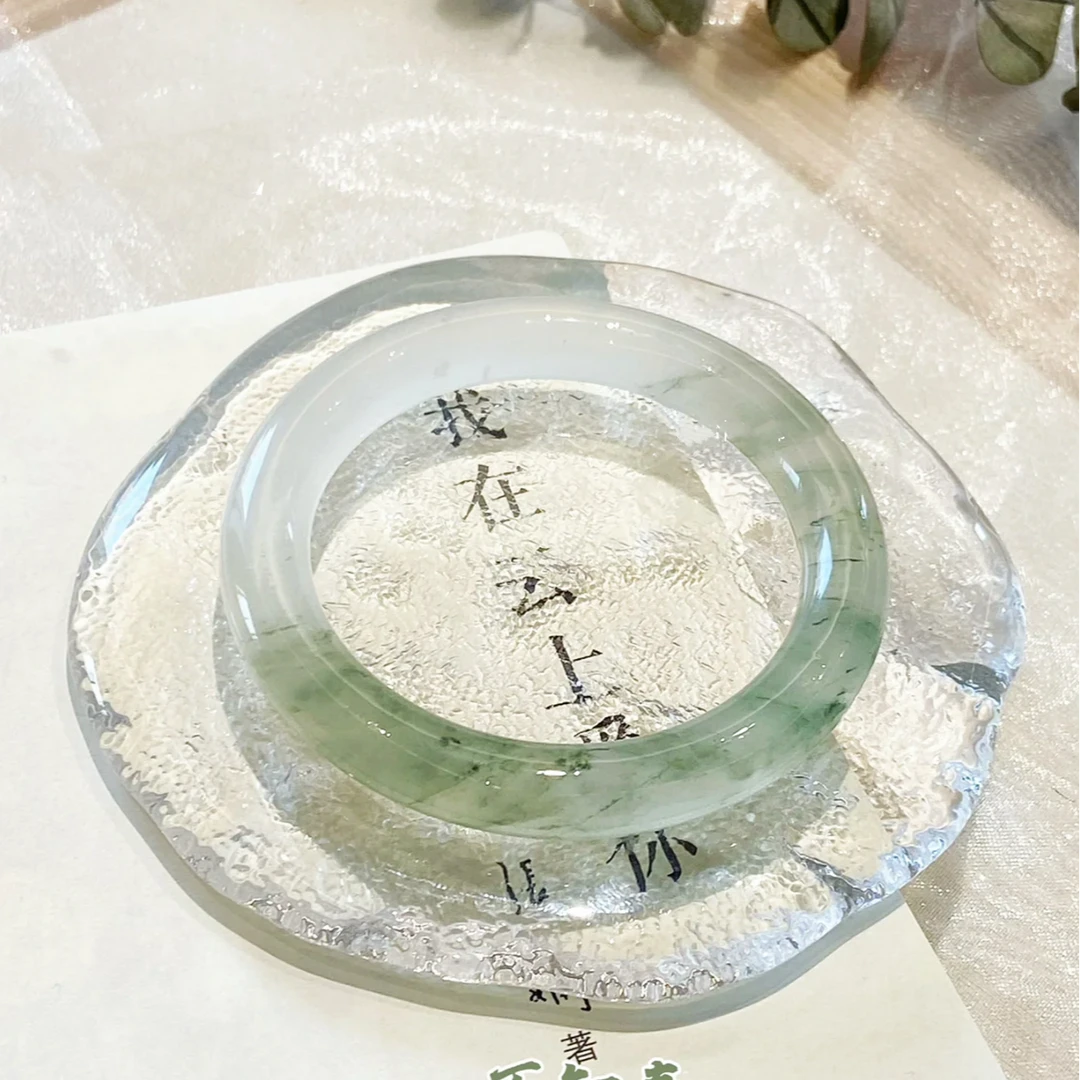 天然新疆天山翠手镯冰翠玉镯女款雪翠金丝玉圆条镯子送妈妈礼物