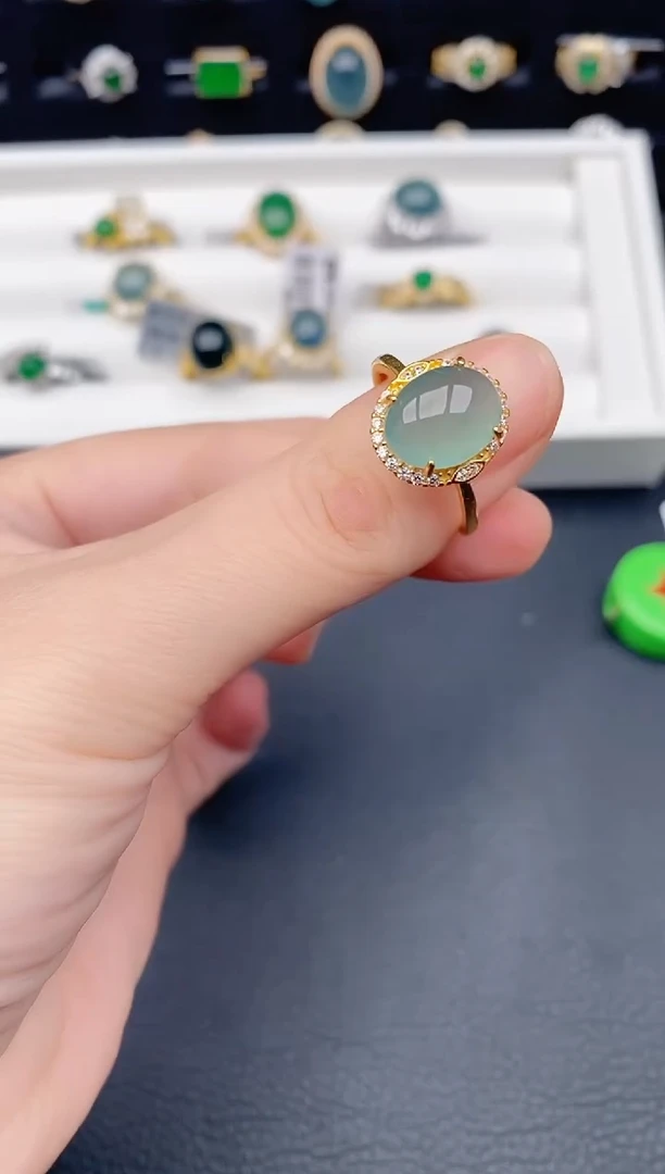 银S925镶嵌戒指翡翠天然a货翡翠358