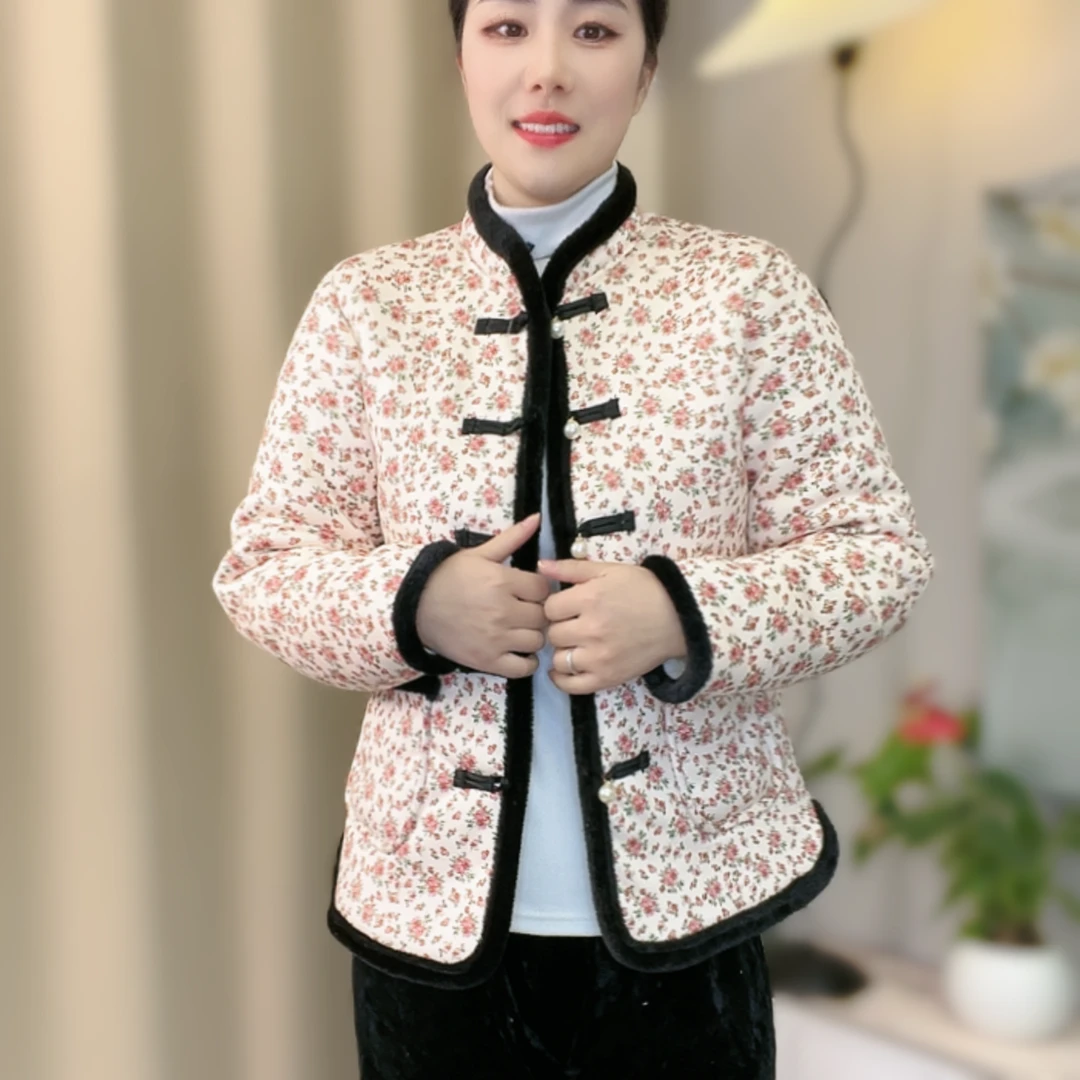 国风棉衣碎花加厚冬季新款保暖中式盘扣棉袄民族棉服妈妈加绒外套