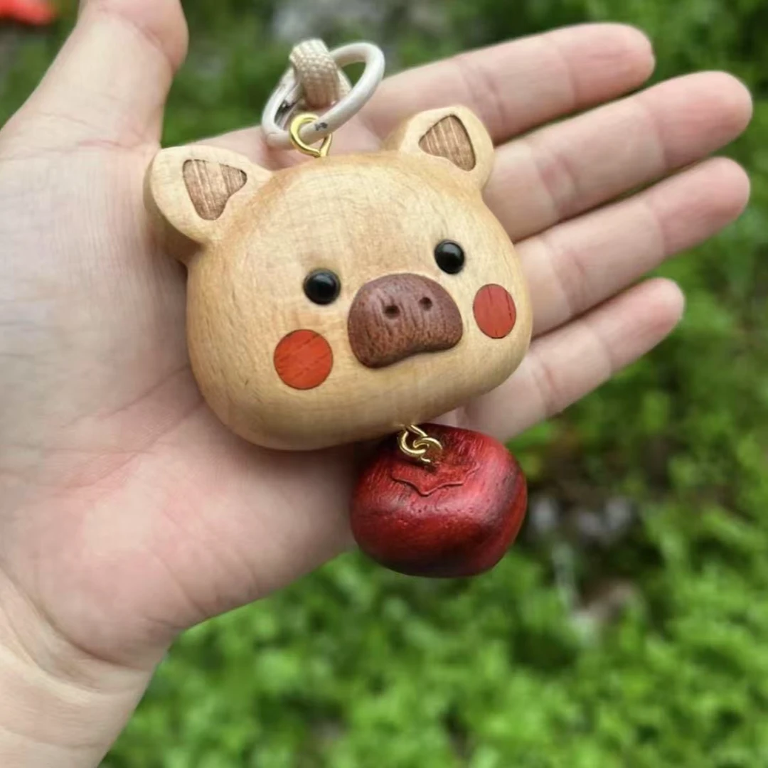 实木猪柿顺意小挂件创意挂件汽车工艺品挂件