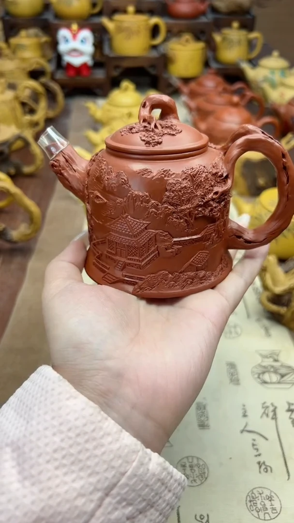 【闪购商品】紫砂壶山水人家金钟朱泥壶