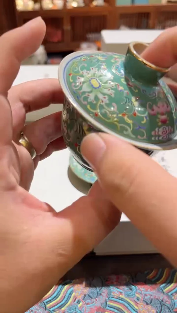 深绿缠盖碗茶具茶具