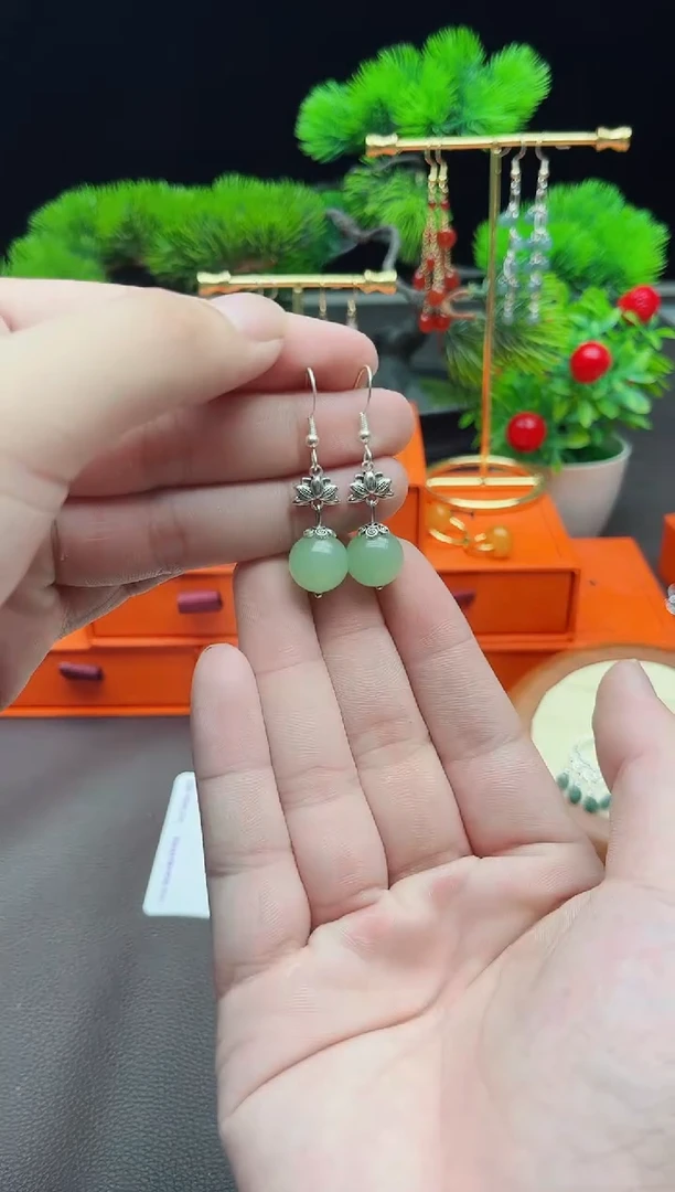 东陵石银S925镶嵌耳饰427