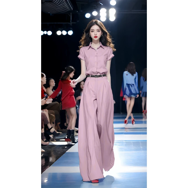 夏季时尚套装女气质名媛高级感穿搭炸街减龄洋气上衣阔腿裤两件套