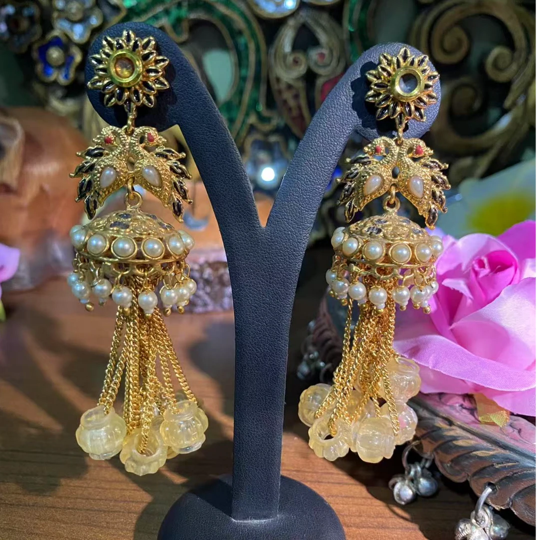 铜合金耳饰 印度金色耳环饰品长款复古气质首饰女风铃耳环100644