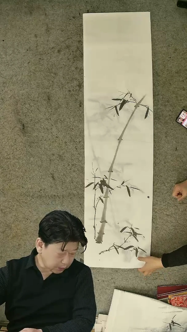 国画四尺对开  墨竹条屏 34*138cm