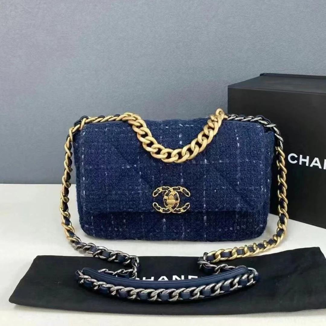 99新 Chanel/香奈儿 4153|香奈儿芯片毛呢19bag斜挎包小号新款