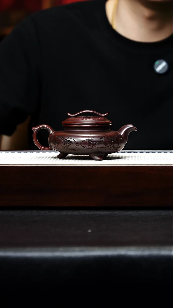 茶壶紫砂宜兴紫砂 寒江（寿桃） 火云烧 梅付春 h610