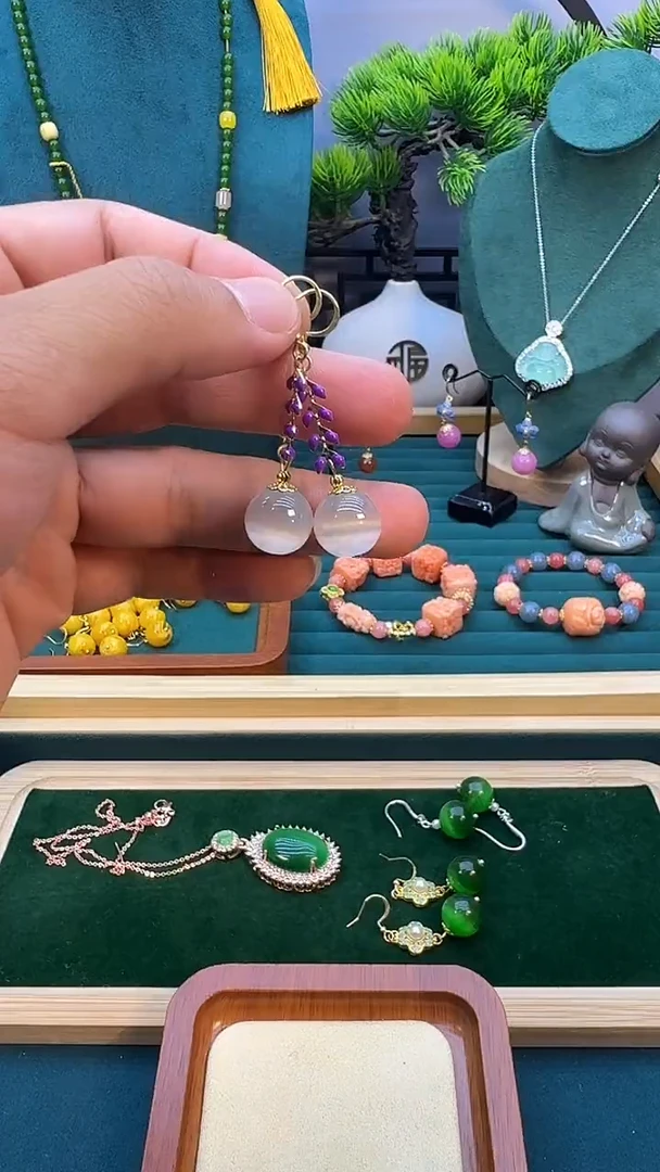 月光石耳钉14K金镶嵌E407