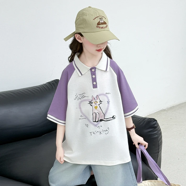 女童POLO衫短袖T恤上衣韩版小女孩百搭打底衫t时尚休闲儿童中大童